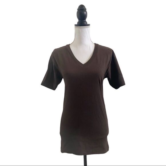American Apparel Fine Jersey V Neck Ladies Short Sleeve Tee Brown Extra Small - Picture 2 of 9